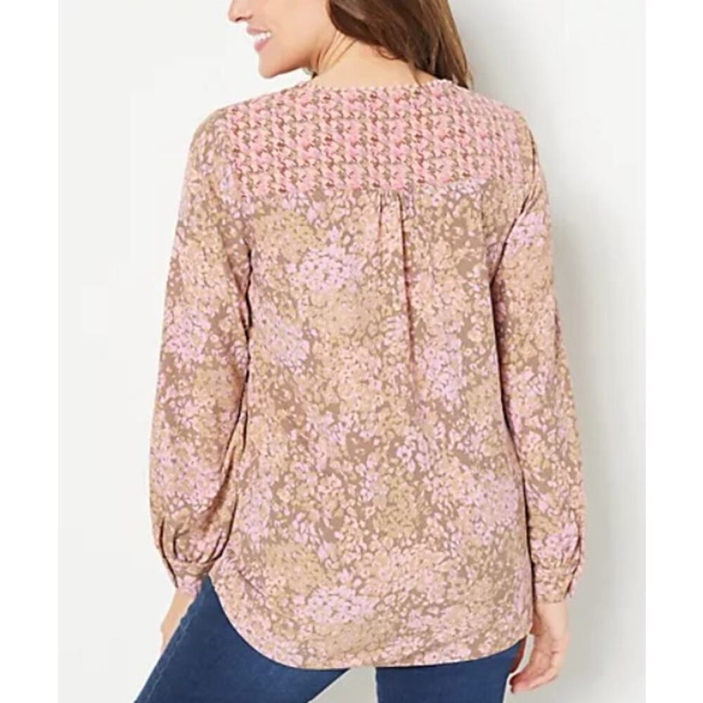 Isaac Mizrahi Live! Women's Print Mixed Print Stretch Crepe Blouse | Size 8 - Picture 2 of 12